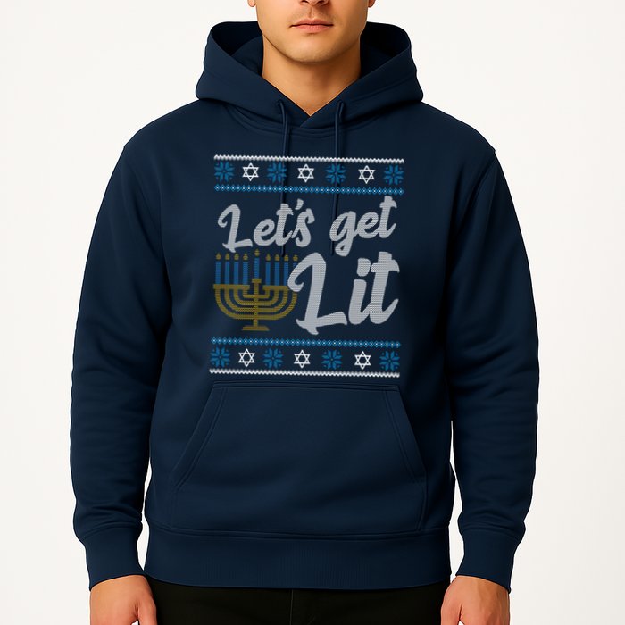 Funny Ugly Hanukkah Lets Get Lit Menorah Hoodie