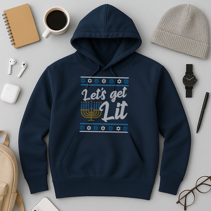 Funny Ugly Hanukkah Lets Get Lit Menorah Hoodie