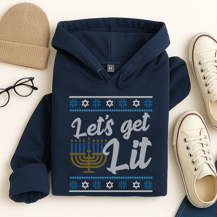 Funny Ugly Hanukkah Lets Get Lit Menorah Hoodie
