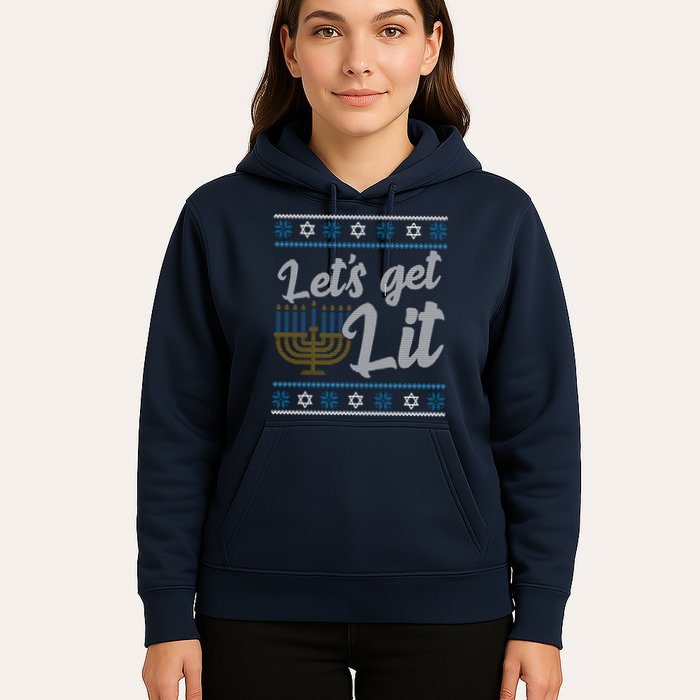 Funny Ugly Hanukkah Lets Get Lit Menorah Hoodie