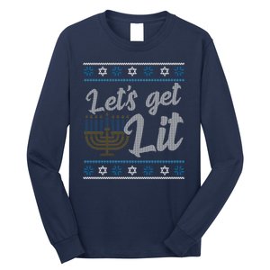 Funny Ugly Hanukkah Lets Get Lit Menorah Long Sleeve Shirt