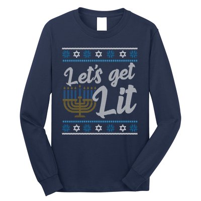 Funny Ugly Hanukkah Lets Get Lit Menorah Long Sleeve Shirt
