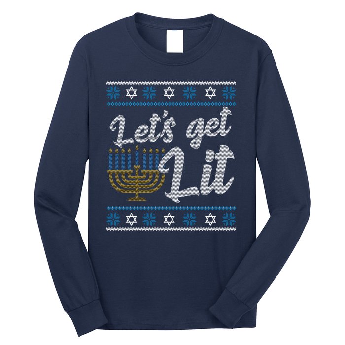 Funny Ugly Hanukkah Lets Get Lit Menorah Long Sleeve Shirt