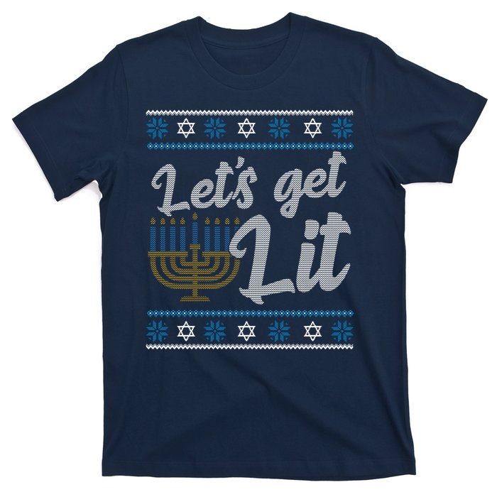 Funny Ugly Hanukkah Lets Get Lit Menorah T-Shirt