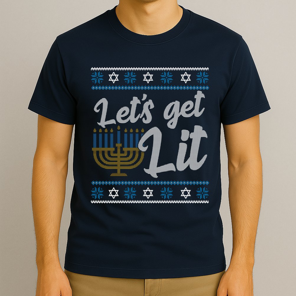 Funny Ugly Hanukkah Lets Get Lit Menorah T-Shirt