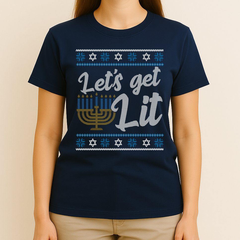 Funny Ugly Hanukkah Lets Get Lit Menorah T-Shirt