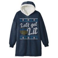 Funny Ugly Hanukkah Lets Get Lit Menorah Hooded Wearable Blanket