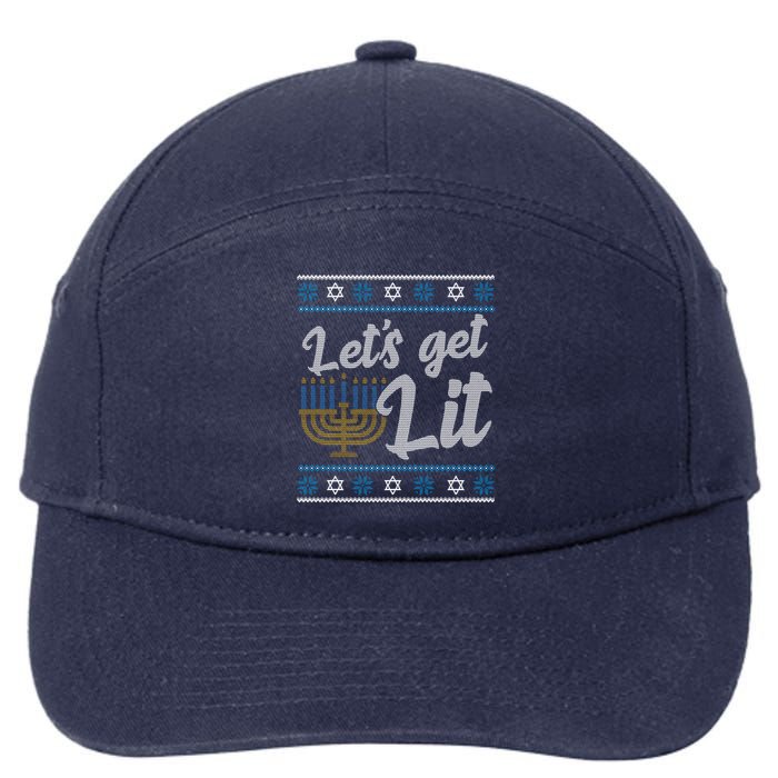 Funny Ugly Hanukkah Lets Get Lit Menorah 7-Panel Snapback Hat