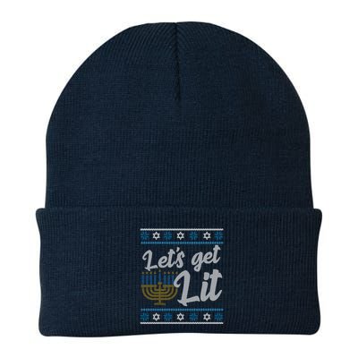 Funny Ugly Hanukkah Lets Get Lit Menorah Beanie