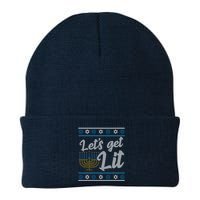Funny Ugly Hanukkah Lets Get Lit Menorah Beanie