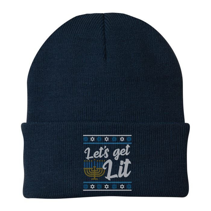Funny Ugly Hanukkah Lets Get Lit Menorah Beanie