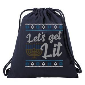 Funny Ugly Hanukkah Lets Get Lit Menorah Drawstring Bag