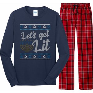 Funny Ugly Hanukkah Lets Get Lit Menorah Long Sleeve Pajama Set