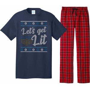 Funny Ugly Hanukkah Lets Get Lit Menorah Pajama Set