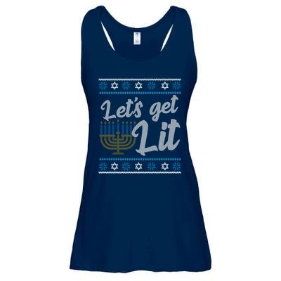 Funny Ugly Hanukkah Lets Get Lit Menorah Ladies Essential Flowy Tank