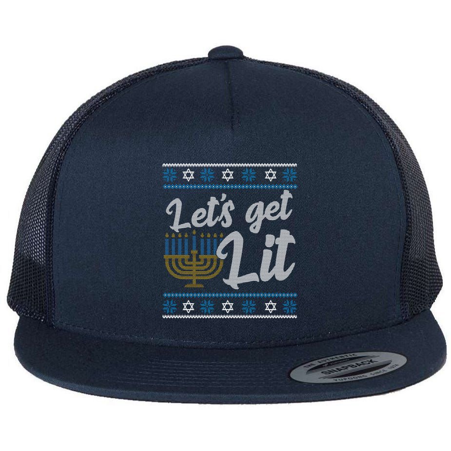 Funny Ugly Hanukkah Lets Get Lit Menorah Flatbill Hat