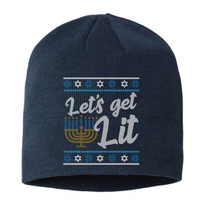 Funny Ugly Hanukkah Lets Get Lit Menorah Sustainable Beanie