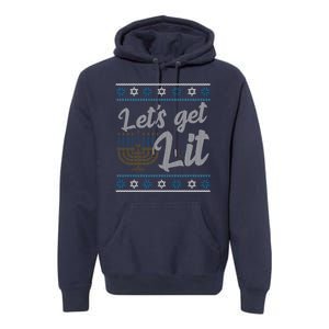 Funny Ugly Hanukkah Lets Get Lit Menorah Premium Hoodie