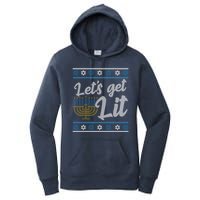 Funny Ugly Hanukkah Lets Get Lit Menorah Women's Pullover Hoodie