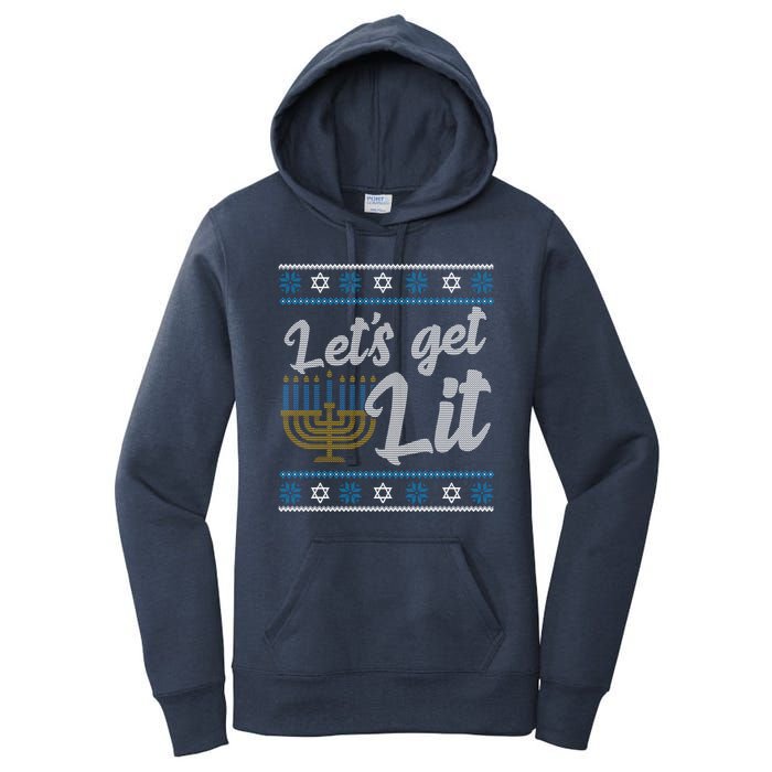Funny Ugly Hanukkah Lets Get Lit Menorah Women's Pullover Hoodie
