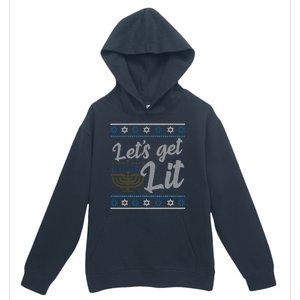 Funny Ugly Hanukkah Lets Get Lit Menorah Urban Pullover Hoodie