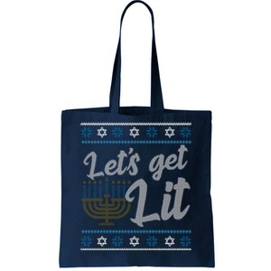 Funny Ugly Hanukkah Lets Get Lit Menorah Tote Bag