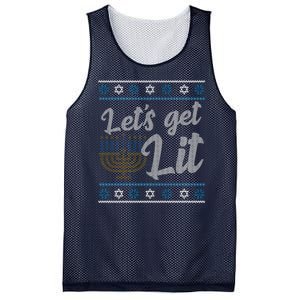 Funny Ugly Hanukkah Lets Get Lit Menorah Mesh Reversible Basketball Jersey Tank