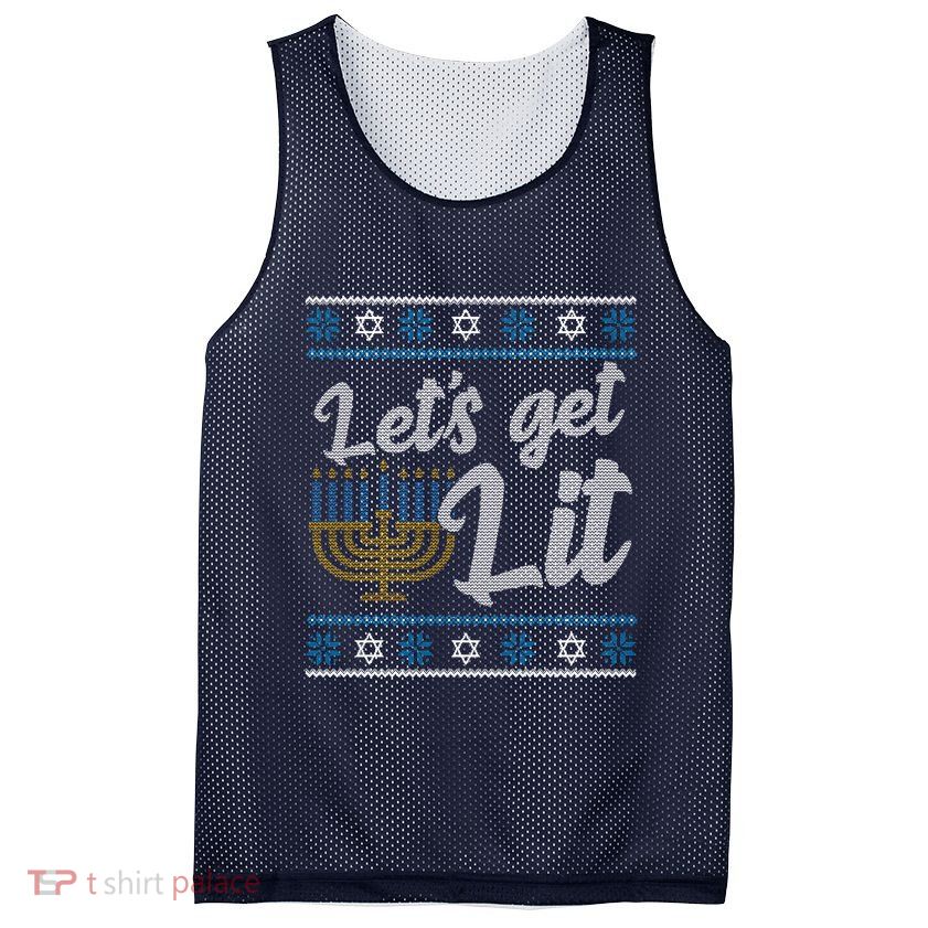 Funny Ugly Hanukkah Lets Get Lit Menorah Mesh Reversible Basketball Jersey Tank