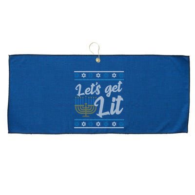 Funny Ugly Hanukkah Lets Get Lit Menorah Large Microfiber Waffle Golf Towel