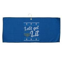 Funny Ugly Hanukkah Lets Get Lit Menorah Large Microfiber Waffle Golf Towel