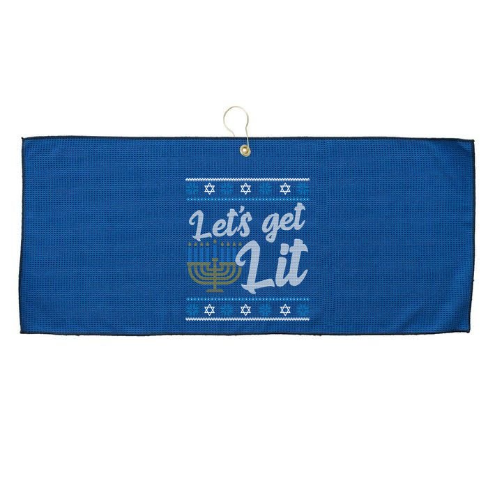 Funny Ugly Hanukkah Lets Get Lit Menorah Large Microfiber Waffle Golf Towel
