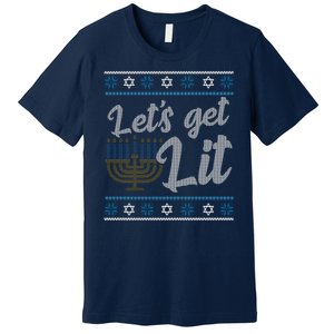 Funny Ugly Hanukkah Lets Get Lit Menorah Premium T-Shirt