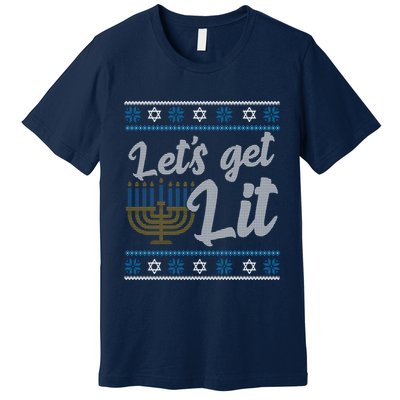 Funny Ugly Hanukkah Lets Get Lit Menorah Premium T-Shirt