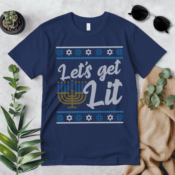 Funny Ugly Hanukkah Lets Get Lit Menorah Premium T-Shirt
