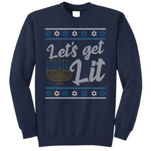 Funny Ugly Hanukkah Lets Get Lit Menorah Tall Sweatshirt