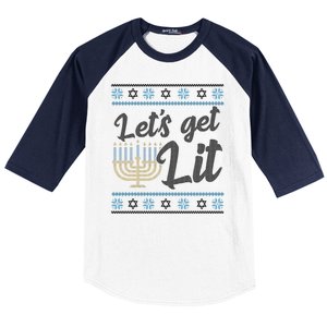 Funny Ugly Hanukkah Lets Get Lit Menorah Baseball Sleeve Shirt