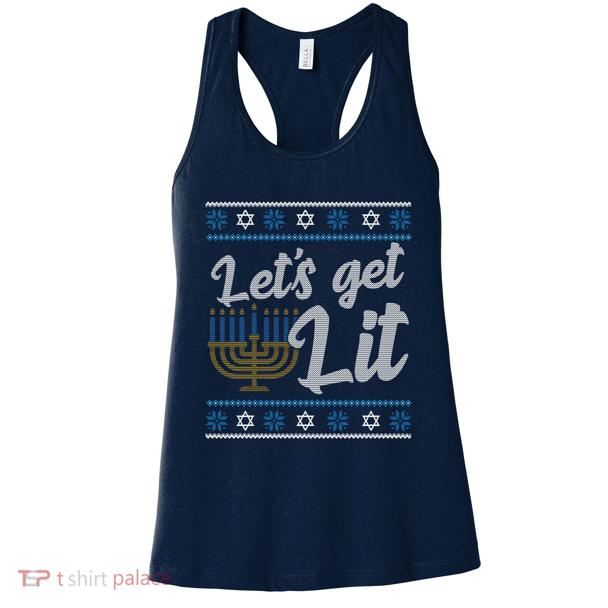 Funny Ugly Hanukkah Lets Get Lit Menorah Womens Tank Top