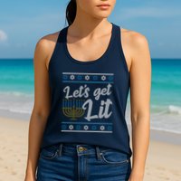 Funny Ugly Hanukkah Lets Get Lit Menorah Womens Tank Top