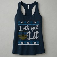 Funny Ugly Hanukkah Lets Get Lit Menorah Womens Tank Top