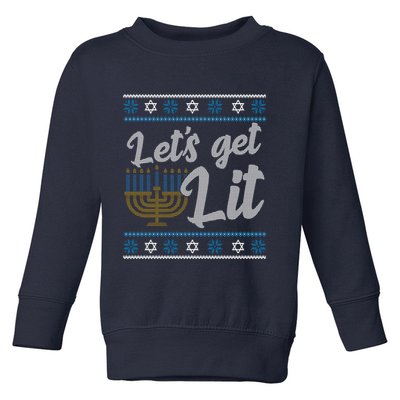 Funny Ugly Hanukkah Lets Get Lit Menorah Toddler Sweatshirt