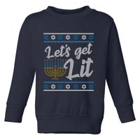 Funny Ugly Hanukkah Lets Get Lit Menorah Toddler Sweatshirt