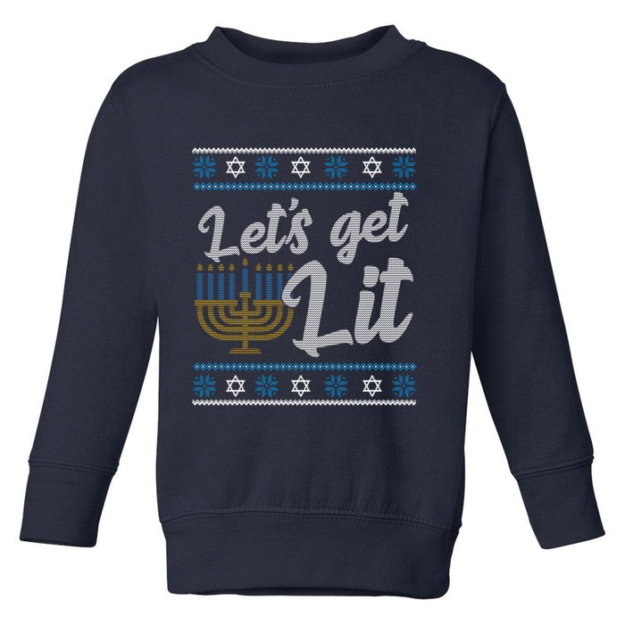 Funny Ugly Hanukkah Lets Get Lit Menorah Toddler Sweatshirt