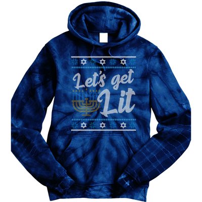 Funny Ugly Hanukkah Lets Get Lit Menorah Tie Dye Hoodie