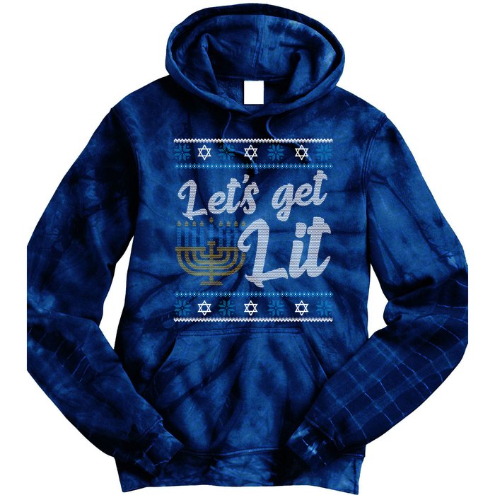 Funny Ugly Hanukkah Lets Get Lit Menorah Tie Dye Hoodie