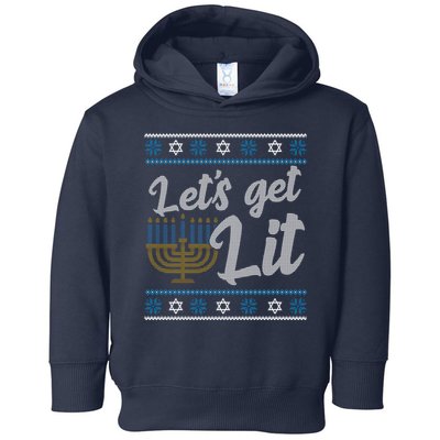 Funny Ugly Hanukkah Lets Get Lit Menorah Toddler Hoodie