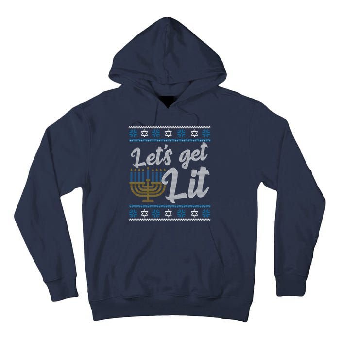 Funny Ugly Hanukkah Lets Get Lit Menorah Tall Hoodie