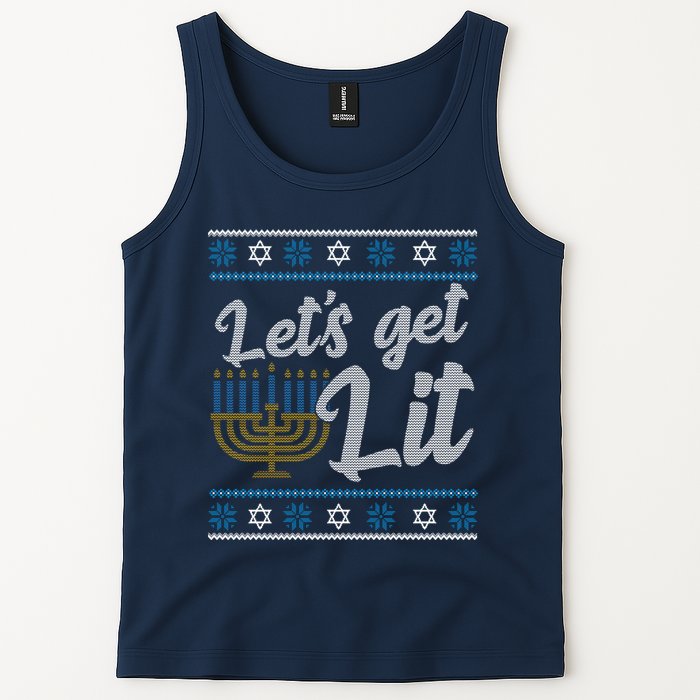 Funny Ugly Hanukkah Lets Get Lit Menorah Tank Top