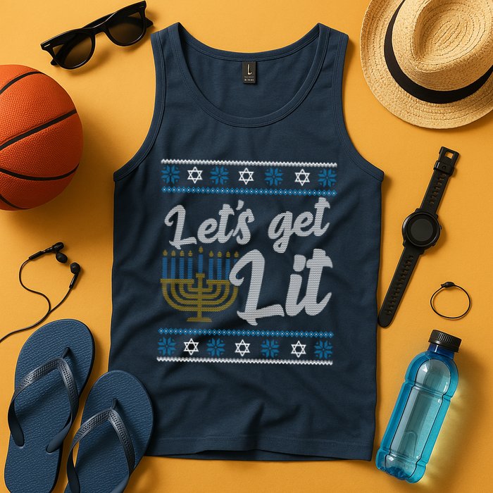 Funny Ugly Hanukkah Lets Get Lit Menorah Tank Top