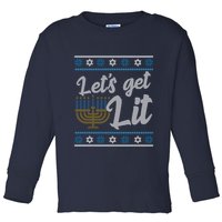Funny Ugly Hanukkah Lets Get Lit Menorah Toddler Long Sleeve Shirt