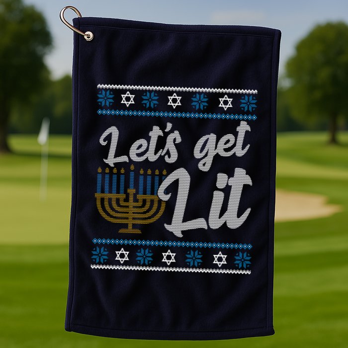 Funny Ugly Hanukkah Lets Get Lit Menorah Golf Towel